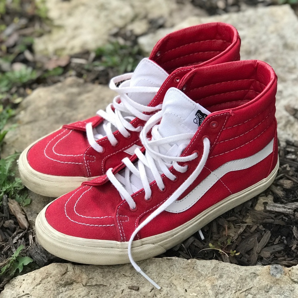 Super cute & fun slightly used red van high tops.